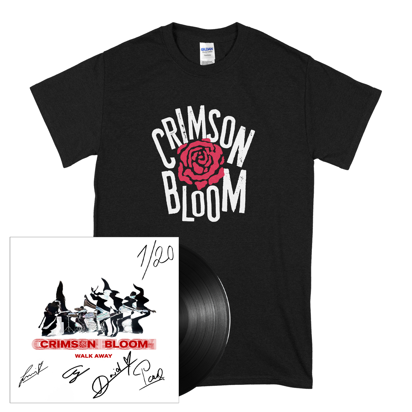 Crimson Bloom (Logo) T-Shirt+LIMITED Signed Black Vinyl Bundle